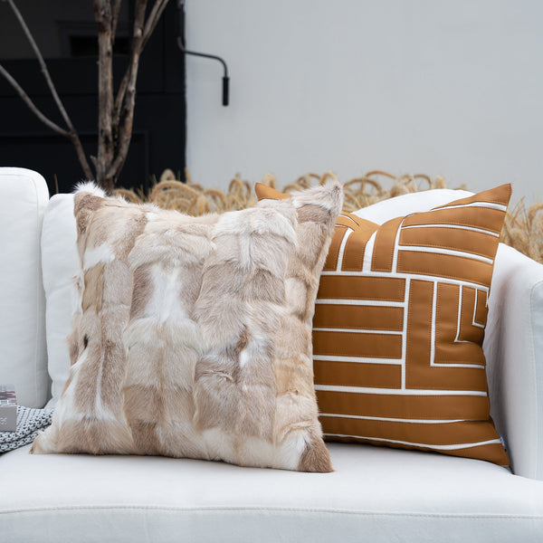 HKM-565203 Lightweight Plush Square Floral Cushion Cover - Modern Minimalist Design, Available with Down or Goose Feather Core