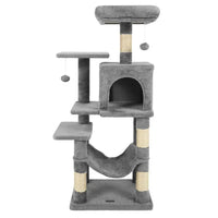 HKM-5652285 44" Multi-Level Cat Tree with Spacious Perch, Condo & Hammock for Indoor Cats - Light Gray