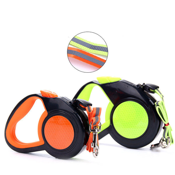 HKM-5652413 Reflective Automatic Dog Leash with Ergonomic Handle - Fluorescent Colors and Multiple Sizes Available