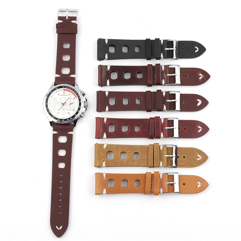 HKM-565267 Genuine Leather Cowhide Watch Band with Stainless Steel Pin Buckle - Multiple Widths Available