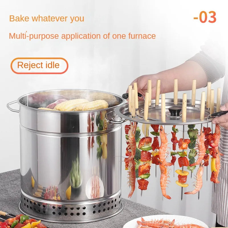 HKM-565267 Outdoor Portable Charcoal BBQ Grill - Stainless Steel Smokeless Camping Cooking Grill