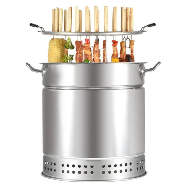 HKM-565267 Outdoor Portable Charcoal BBQ Grill - Stainless Steel Smokeless Camping Cooking Grill
