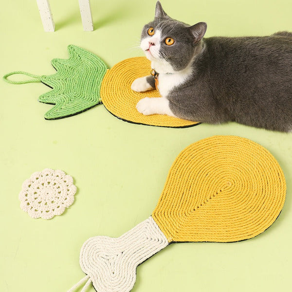 HKM-5654461 Sisal Rope Cat Scratch Pad - Pineapple and Chicken Drumstick Design, Multi-Purpose Claw Grinding Mat
