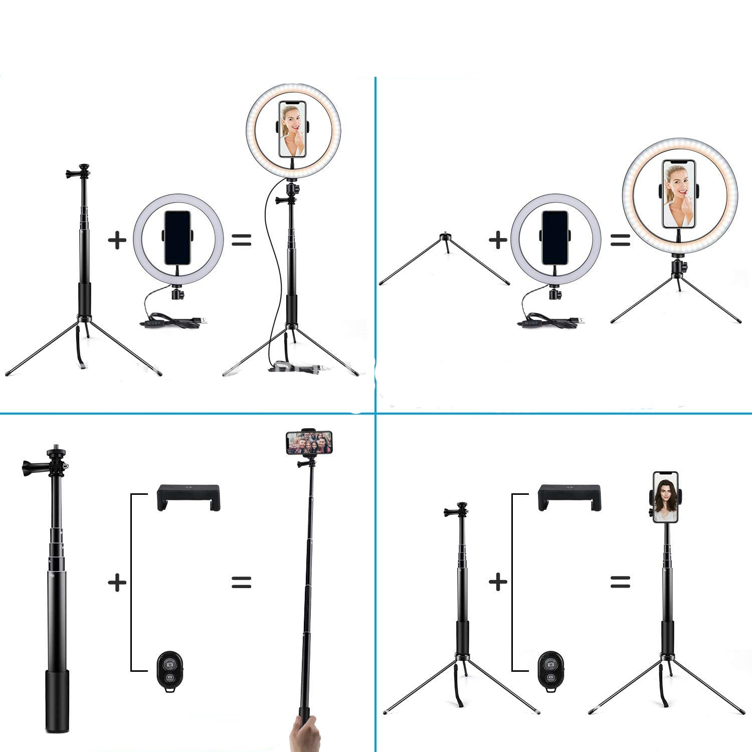 HKM-565459 10 Inch LED Ring Light with Adjustable Tripod Stand and Bluetooth Remote for iPhone Selfies