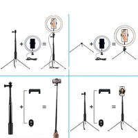 HKM-565459 10 Inch LED Ring Light with Adjustable Tripod Stand and Bluetooth Remote for iPhone Selfies