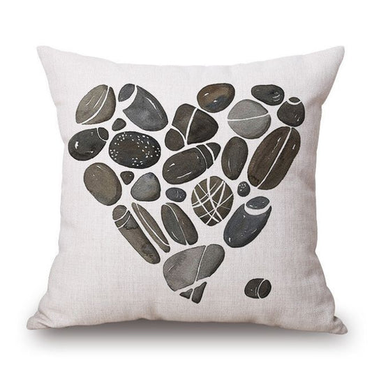 HKM-565587 Feather Pattern Cotton Linen Print Cushion Cover - 45x45cm, Modern Decorative Pillow Cover