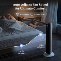 HKM-5655891 36-Inch Oscillating Bladeless Fan, 5 Speeds, 4 Modes, 12-Hour Timer, Quiet Operation