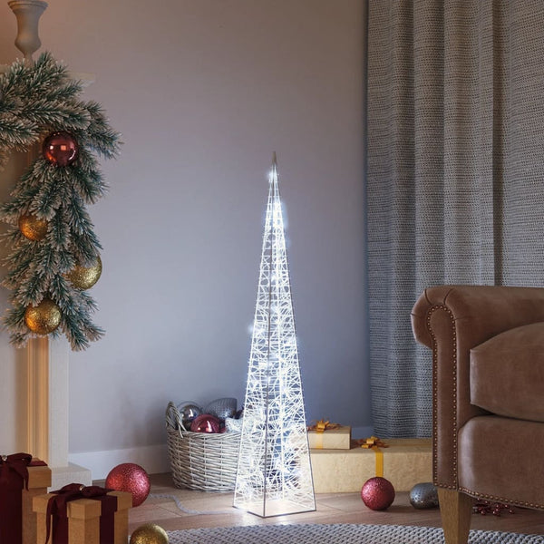 HKM-565715 LED Cool White Acrylic Christmas Cone Decoration – 90 cm with 8 Lighting Effects, Waterproof for Indoor & Outdoor Use