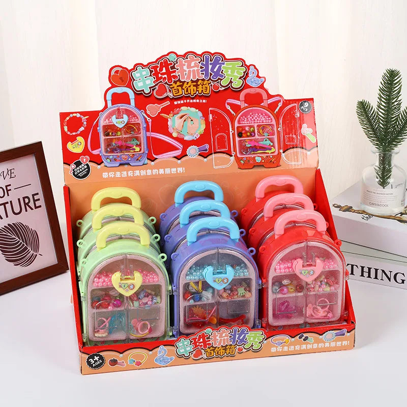 HKM-565907 DIY Beaded Hair Clip Set with Trolley Box for Creative Kids Play