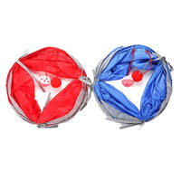 HKM-5659197 Collapsible Cat Tunnel Tent - Durable Polyester Pet Play Toy in Red & Blue