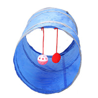 HKM-5659197 Collapsible Cat Tunnel Tent - Durable Polyester Pet Play Toy in Red & Blue