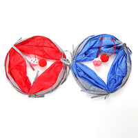 HKM-5659197 Collapsible Cat Tunnel Tent - Durable Polyester Pet Play Toy in Red & Blue