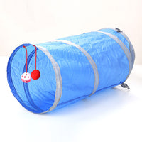 HKM-5659197 Collapsible Cat Tunnel Tent - Durable Polyester Pet Play Toy in Red & Blue