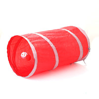 HKM-5659197 Collapsible Cat Tunnel Tent - Durable Polyester Pet Play Toy in Red & Blue