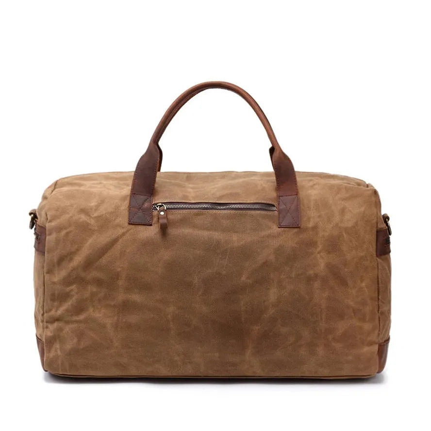 HKM-565971 Waterproof Waxed Canvas Duffel Bag with Full Grain Leather Accents – Large Capacity Travel and Sports Bag