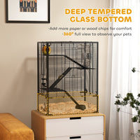 HKM-5662013 4-Tier Hamster Cage with Tempered Glass Bottom, Ramps, Hut, and Accessories