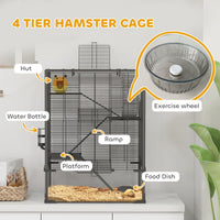 HKM-5662013 4-Tier Hamster Cage with Tempered Glass Bottom, Ramps, Hut, and Accessories