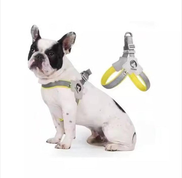 HKM-566227 Adjustable Yellow Pet Harness with Leash for Dogs and Cats - Reflective, Comfortable, No-Pull Design