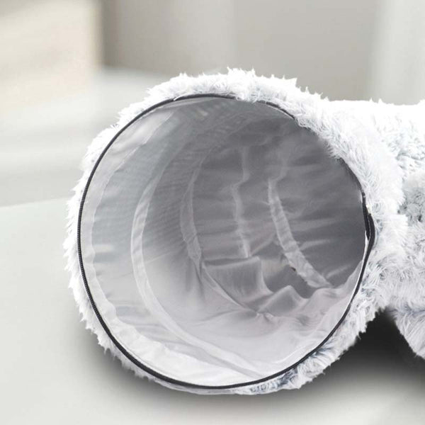 HKM-5663421 Cozy Plush Cat Tunnel Bed with Collapsible Donut Design for Indoor Pets