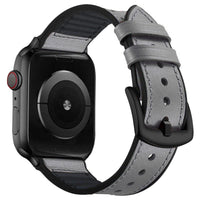 HKM-566419 Unisex Leather and Silicone Strap with Connectors for Apple Watch 38/40mm & 42/44mm