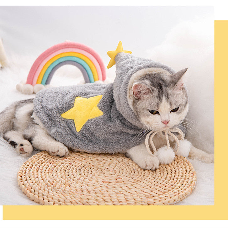 HKM-5664701 Cozy Flannel Puppy Cloak Nightgown for Autumn and Winter - Blue and Gray, Sizes S-M-L
