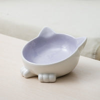 HKM-5665597 Ceramic Cat Face Bowl with High Base for Comfortable Feeding and Drinking - Ideal Pet Food Utensil