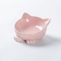 HKM-5665597 Ceramic Cat Face Bowl with High Base for Comfortable Feeding and Drinking - Ideal Pet Food Utensil