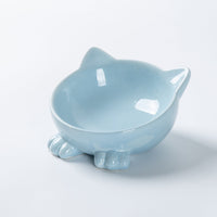 HKM-5665597 Ceramic Cat Face Bowl with High Base for Comfortable Feeding and Drinking - Ideal Pet Food Utensil