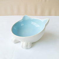 HKM-5665597 Ceramic Cat Face Bowl with High Base for Comfortable Feeding and Drinking - Ideal Pet Food Utensil