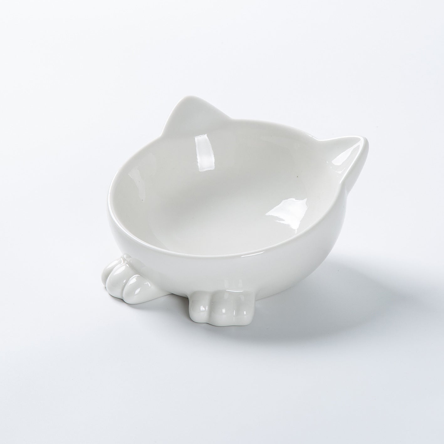 HKM-5665597 Ceramic Cat Face Bowl with High Base for Comfortable Feeding and Drinking - Ideal Pet Food Utensil