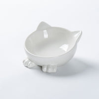 HKM-5665597 Ceramic Cat Face Bowl with High Base for Comfortable Feeding and Drinking - Ideal Pet Food Utensil