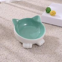HKM-5665597 Ceramic Cat Face Bowl with High Base for Comfortable Feeding and Drinking - Ideal Pet Food Utensil