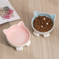 HKM-5665597 Ceramic Cat Face Bowl with High Base for Comfortable Feeding and Drinking - Ideal Pet Food Utensil