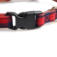 HKM-5666109 British Plaid Adjustable Pet Collar - PU and Cloth, Sizes S, M, L