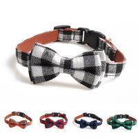 HKM-5666109 British Plaid Adjustable Pet Collar - PU and Cloth, Sizes S, M, L