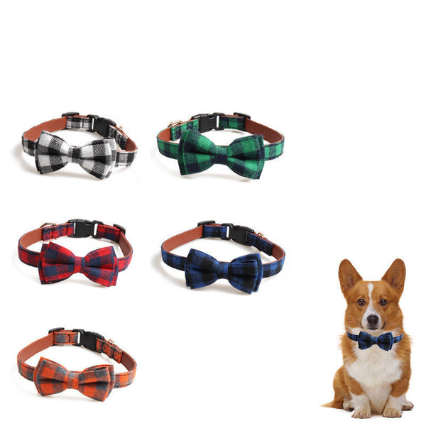 HKM-5666109 British Plaid Adjustable Pet Collar - PU and Cloth, Sizes S, M, L
