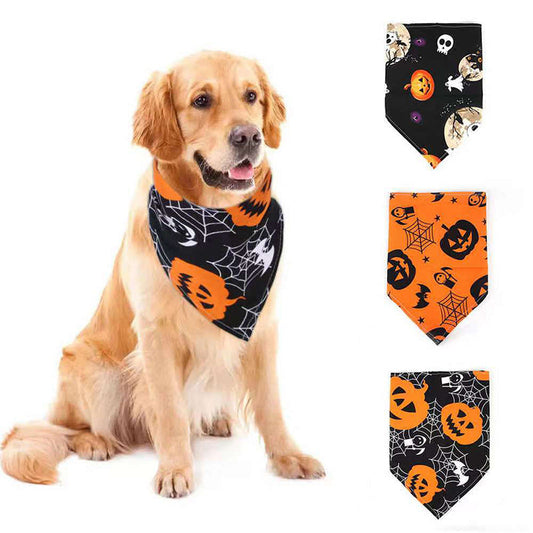 HKM-5666493 Pet Halloween Skull Triangle Scarf Bib for Dogs and Cats