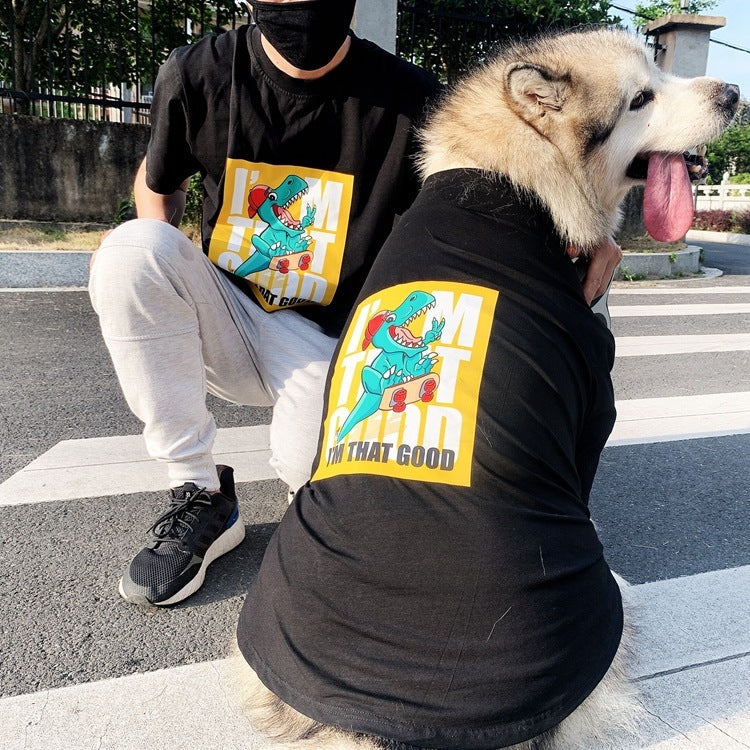 HKM-566675 Fashionable Cotton Anti-Fluff Parent-Child Pet Clothes with Skateboard Dinosaur Print