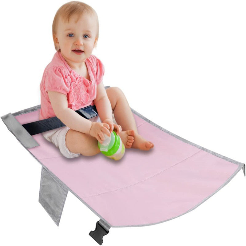 HKM-566739 Children's Adjustable Portable Travel Airplane Seat Extender - 79x44CM Polyester Fiber Crib in Black, Pink, Blue, Gray