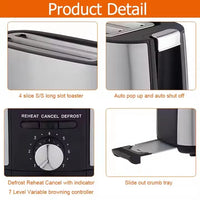 HKM-566803 1400W Long Slot Retro Toaster - Fits Anywhere, 2 Slice Bread Toaster