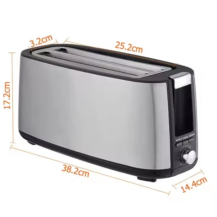 HKM-566803 1400W Long Slot Retro Toaster - Fits Anywhere, 2 Slice Bread Toaster
