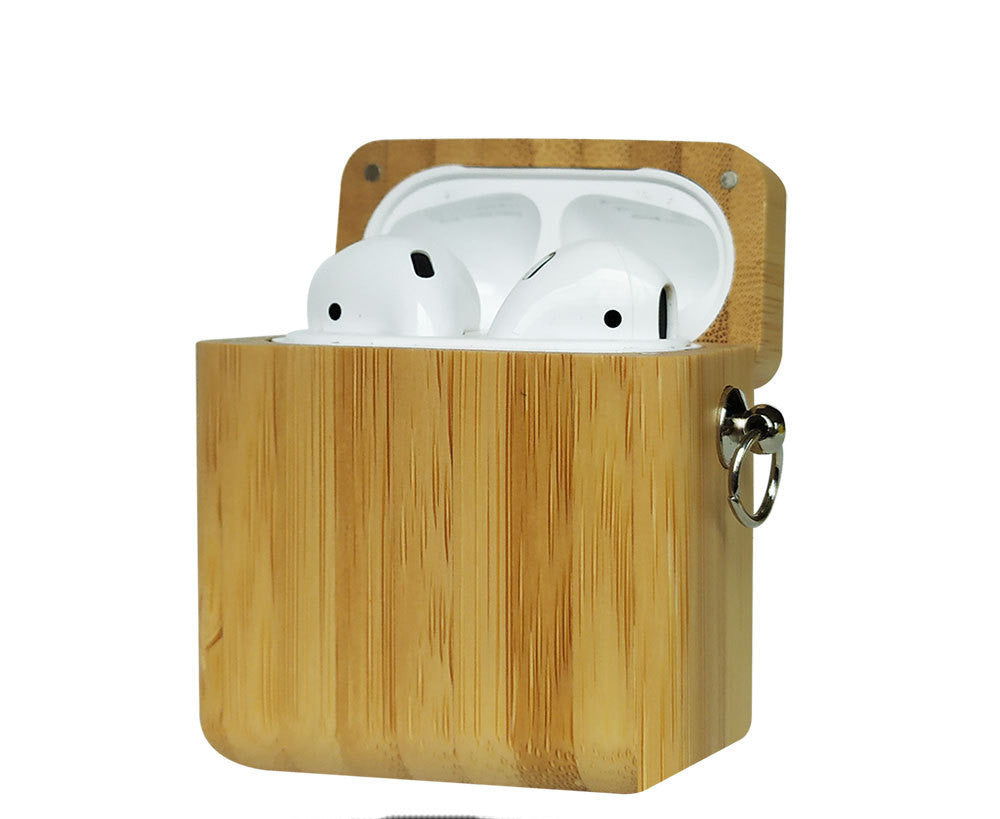 HKM-566803 Wooden Clamshell AirPods Protection Case - Compatible with AirPods 1/2 in Various Wood Finishes