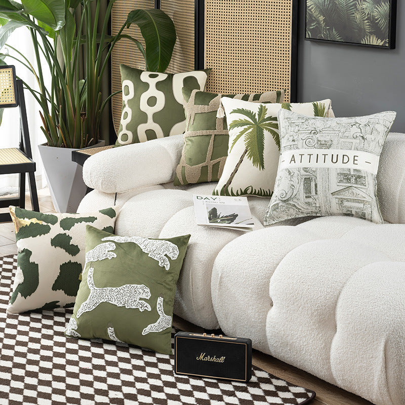 HKM-566867 Geometric Embroidery Square Pillow Cover - Modern Design in Circle Green and Various Patterns