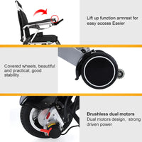 HKM-566931 Folding Electric Wheelchair for Seniors - Metal Silver, Removable Battery, 20km Range, 6 km/h Speed