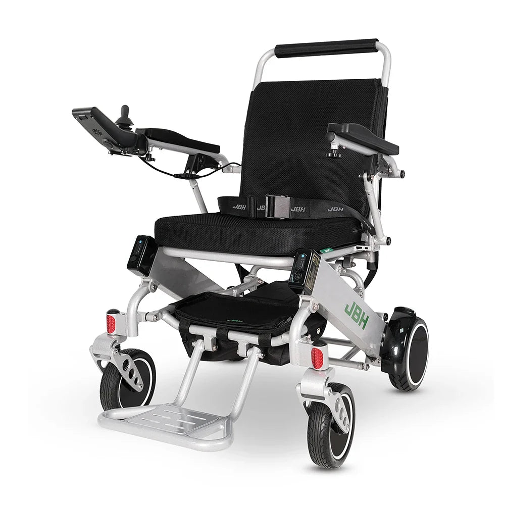 HKM-566931 Folding Electric Wheelchair for Seniors - Metal Silver, Removable Battery, 20km Range, 6 km/h Speed