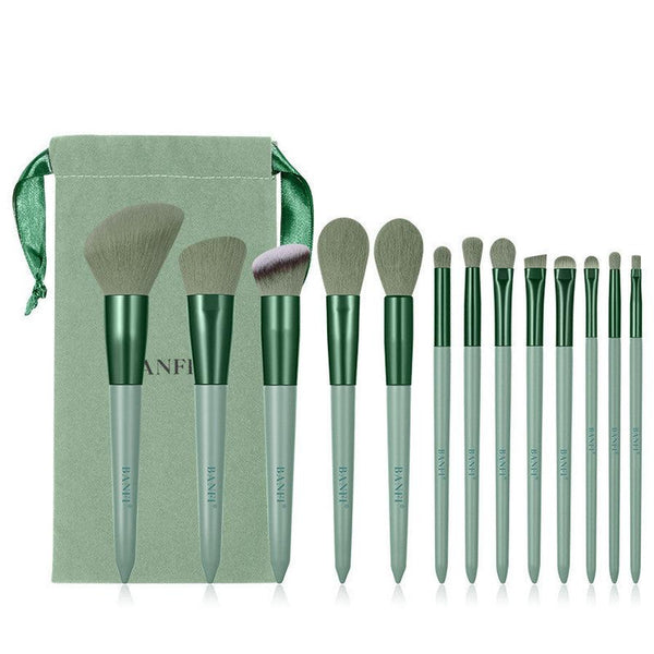HKM-567123 13-Piece Makeup Brush Set with Wooden Handles and Cloth Bag for All Seasons