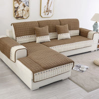 HKM-567123 Plush Nordic Anti-Slip Sofa Cover for Universal Fit in Yellow, Light Gray, Blue, or Dark Gray