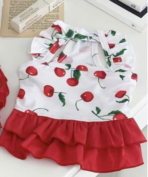 HKM-5671485 Cute Cherry Print Swimsuit Dress for Puppies in Red, Available in Multiple Sizes