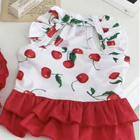 HKM-5671485 Cute Cherry Print Swimsuit Dress for Puppies in Red, Available in Multiple Sizes