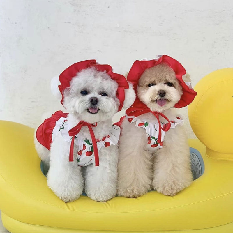 HKM-5671485 Cute Cherry Print Swimsuit Dress for Puppies in Red, Available in Multiple Sizes